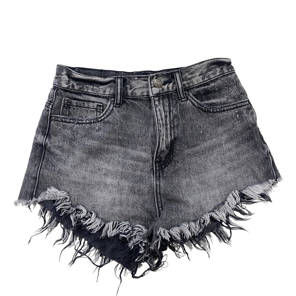 BDG High Rise Cheeky Jean Shorts Womens 24 Gray Black Wash Frayed Cutoff 24x2.5